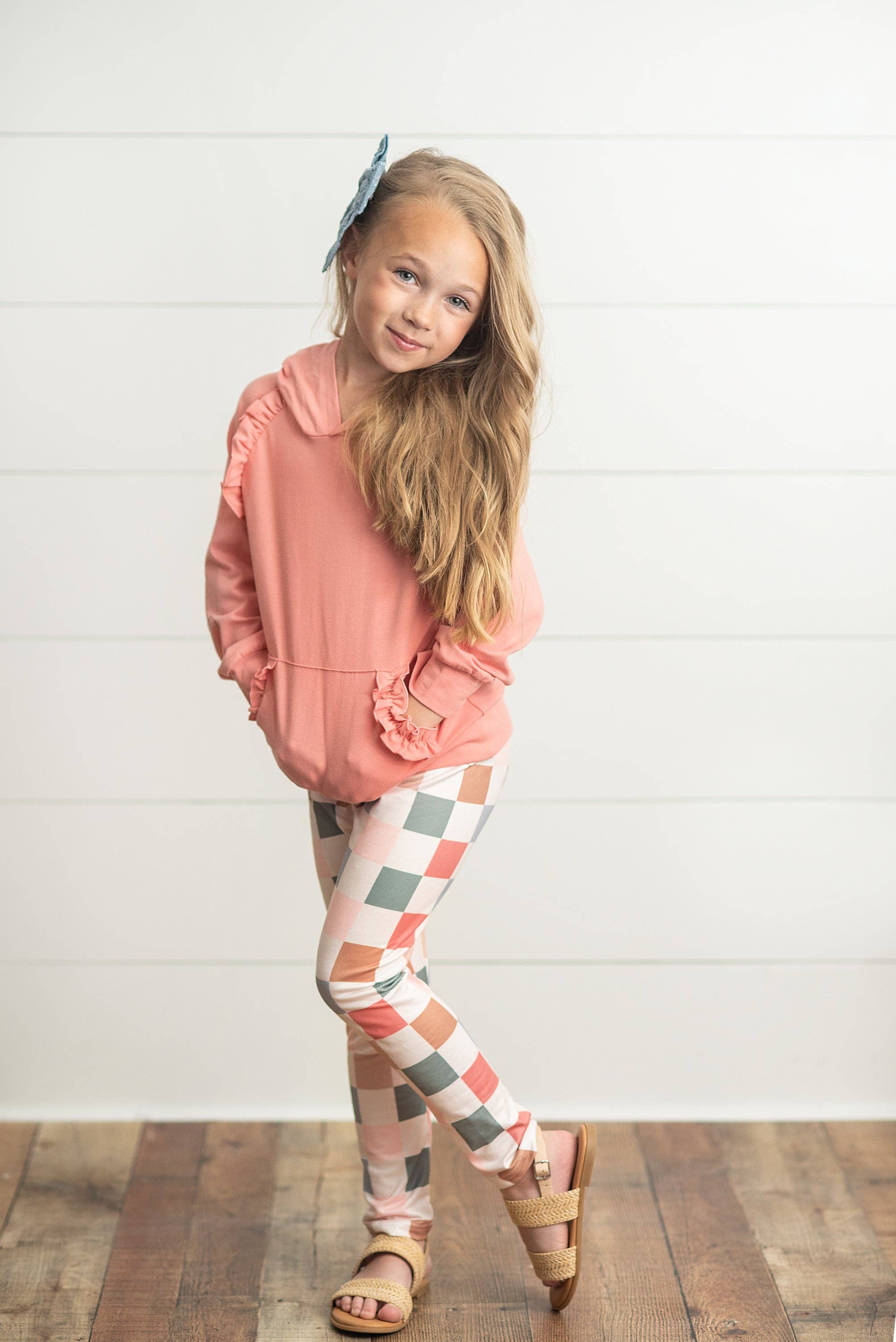 Kids Terra Cotta Ruffle Hoodie and Check Leggings Fall Set